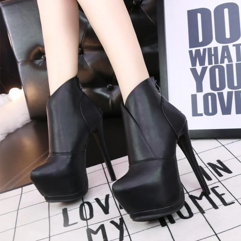 Chicvane Womens Fashion Waterproof Platform Stiletto Heel Boots with Zipper