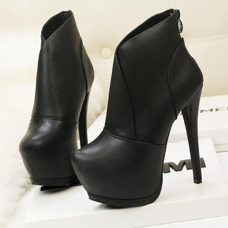 Chicvane Womens Fashion Waterproof Platform Stiletto Heel Boots with Zipper