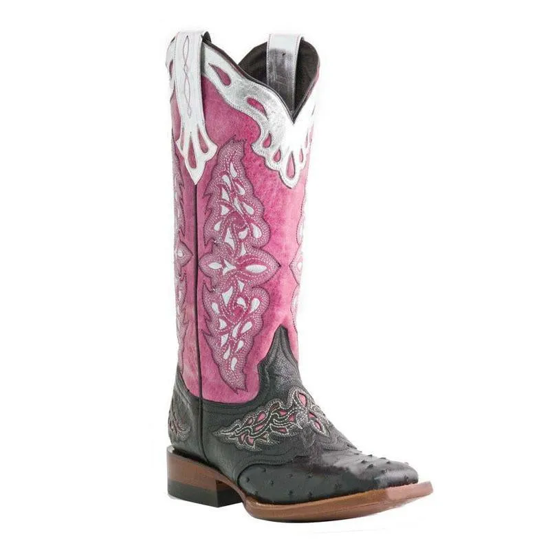 Chicvane Womens Retro Paisley Pattern Color Block Cow Boy  Knee High Boots