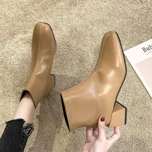 Chicvane Womens Round Toe Chunky High Heels Zipper Closure Ankle Boots