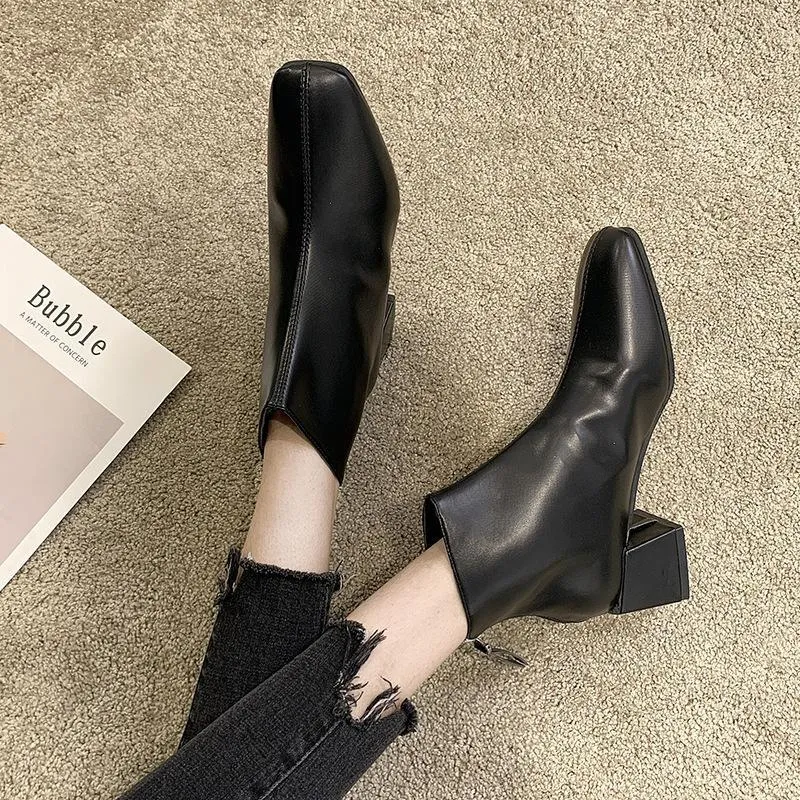Chicvane Womens Round Toe Chunky High Heels Zipper Closure Ankle Boots