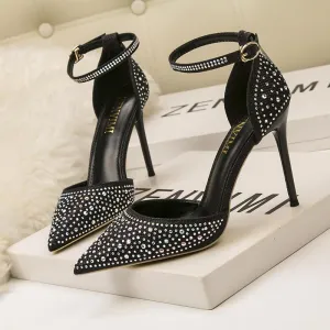 Chicvane Womens Shine Rhinestones Ankle Strap Stiletto Heel Wedding Bridal Pumps