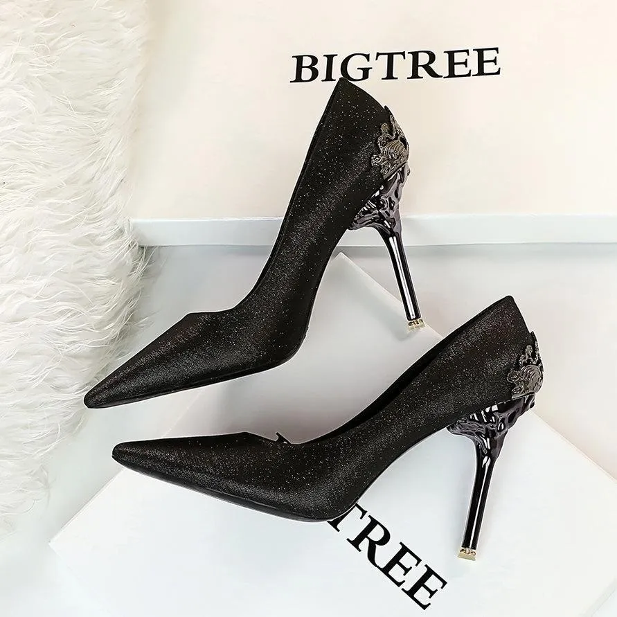 Chicvane Womens Suede Metal Stiletto Heels Pointed Toe Party Bridal Pumps
