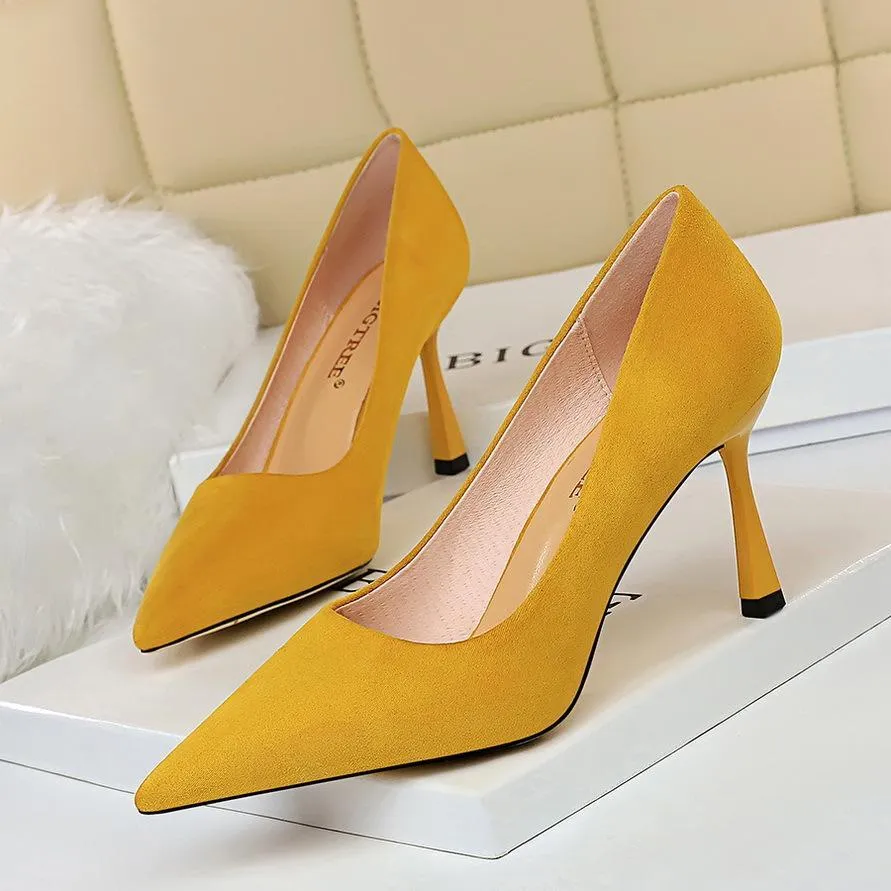Chicvane Womens Suede Stiletto Heels Pointed Toe Bridal Pumps
