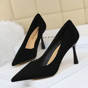 Chicvane Womens Suede Stiletto Heels Pointed Toe Bridal Pumps