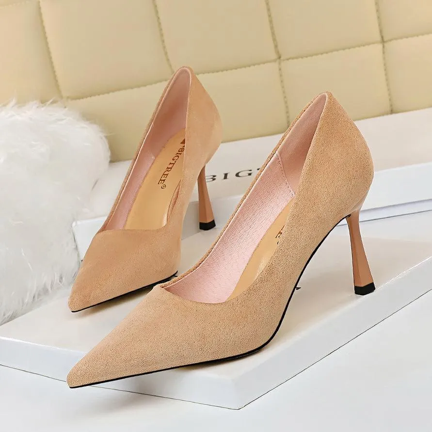 Chicvane Womens Suede Stiletto Heels Pointed Toe Bridal Pumps