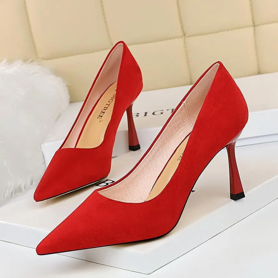 Chicvane Womens Suede Stiletto Heels Pointed Toe Bridal Pumps