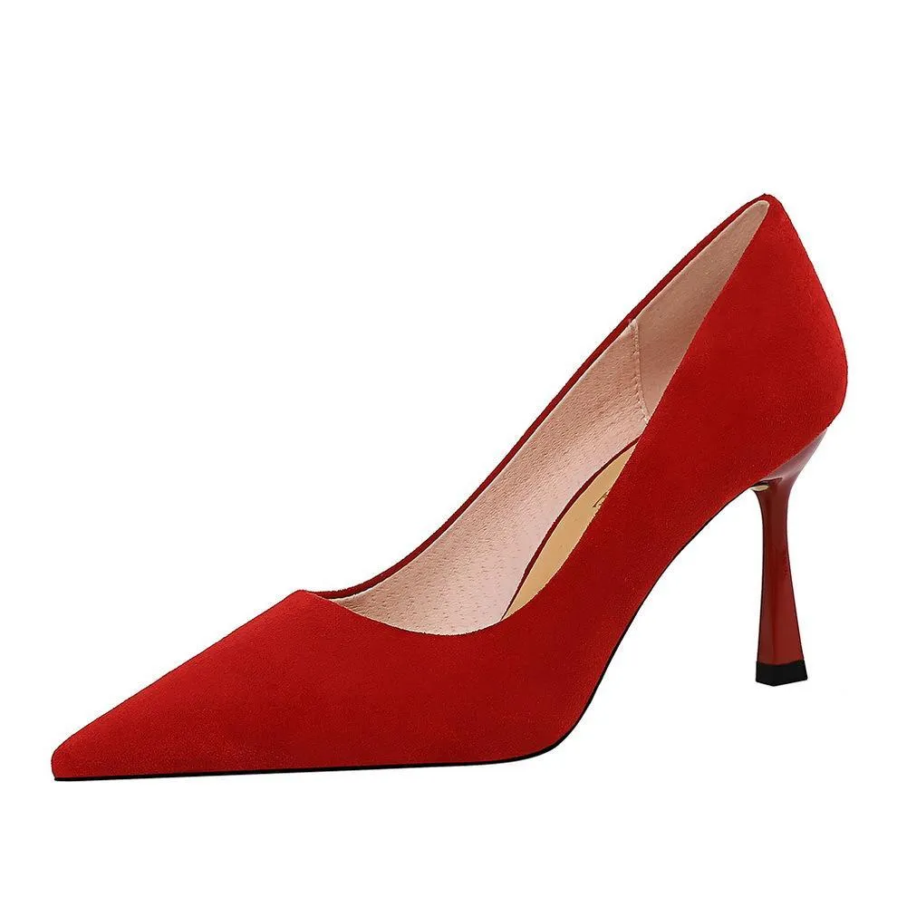Chicvane Womens Suede Stiletto Heels Pointed Toe Bridal Pumps