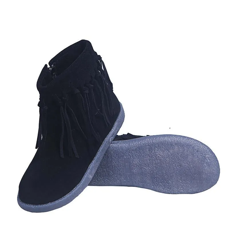 Chicvane Women's Tassels Flat Heel Ankle Boots With Side Zipper