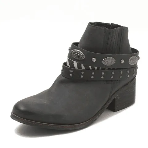 Chicvane Womens Vilet Belt Buckle Round Toe Chunky Heel Slip-On Ankle Boots
