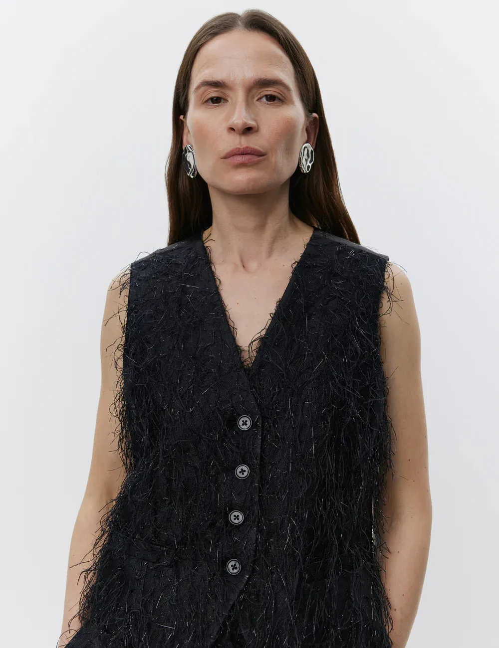 Christa Frayed Jacquard Waistcoat