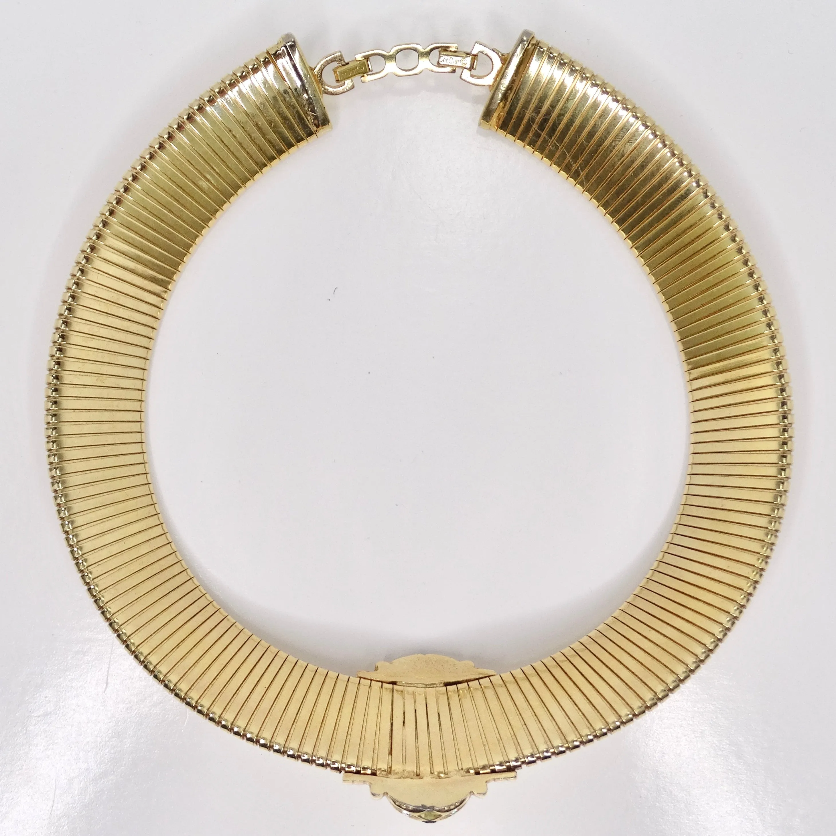 Christian Dior 1980s Gold Tone Omega Rhinestone Choker