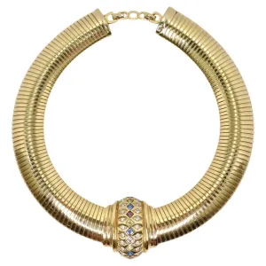 Christian Dior 1980s Gold Tone Omega Rhinestone Choker