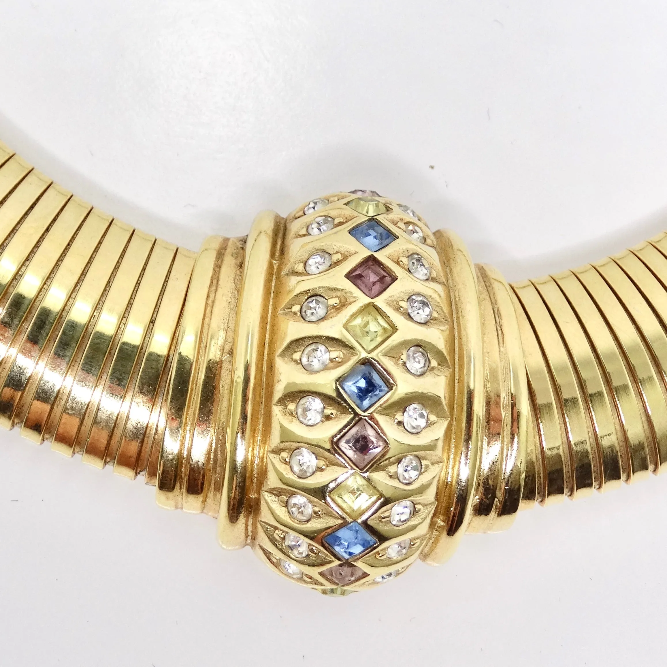 Christian Dior 1980s Gold Tone Omega Rhinestone Choker
