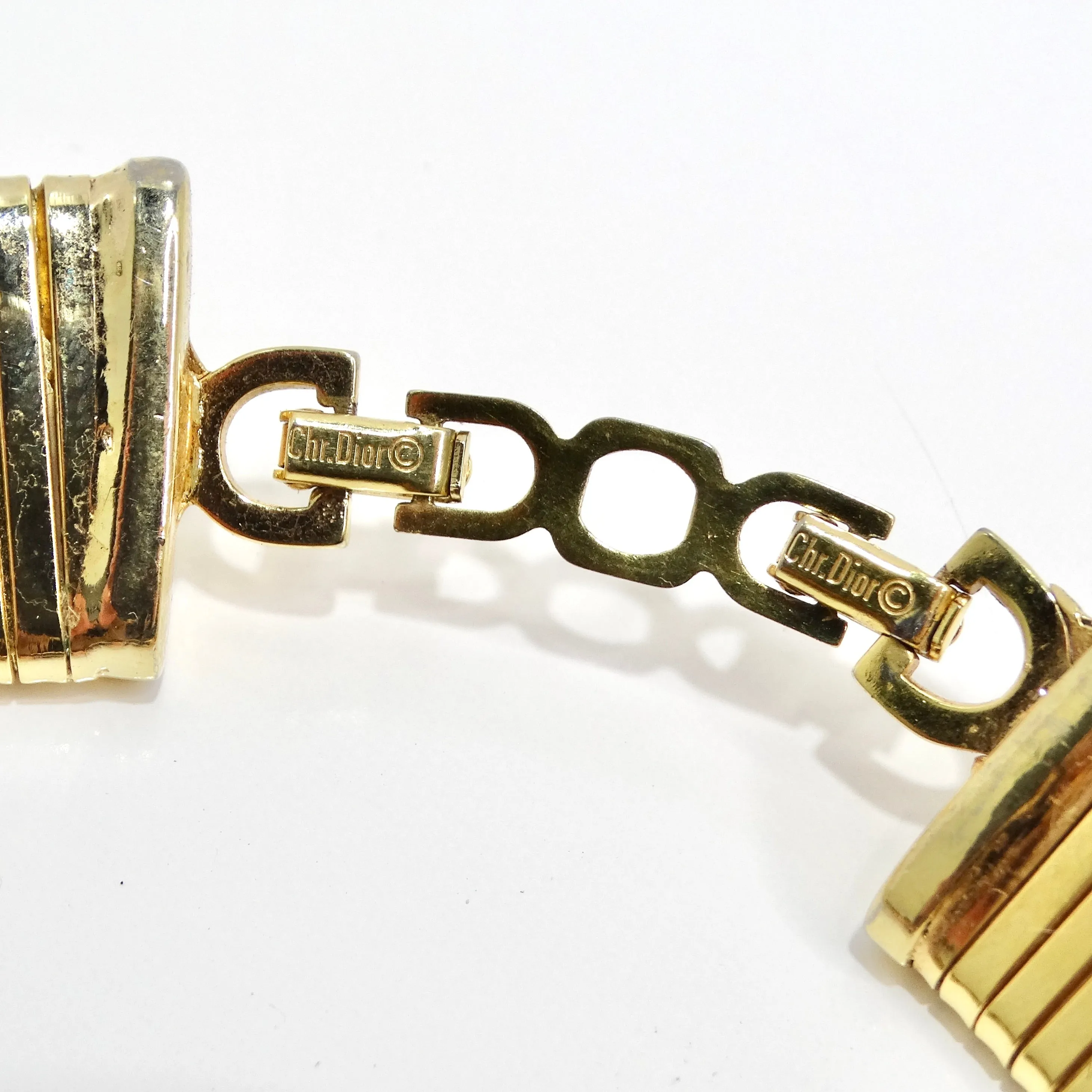 Christian Dior 1980s Gold Tone Omega Rhinestone Choker