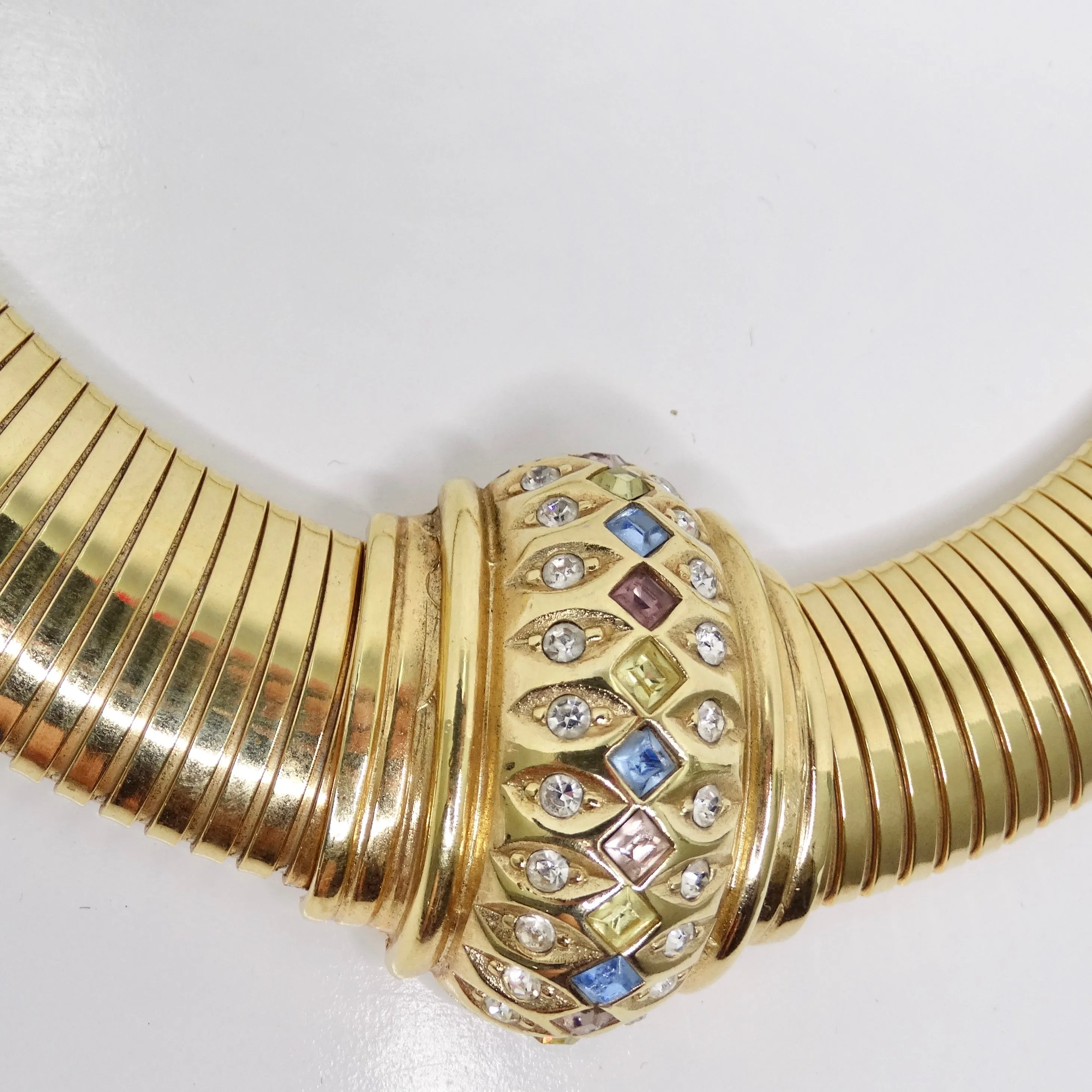 Christian Dior 1980s Gold Tone Omega Rhinestone Choker