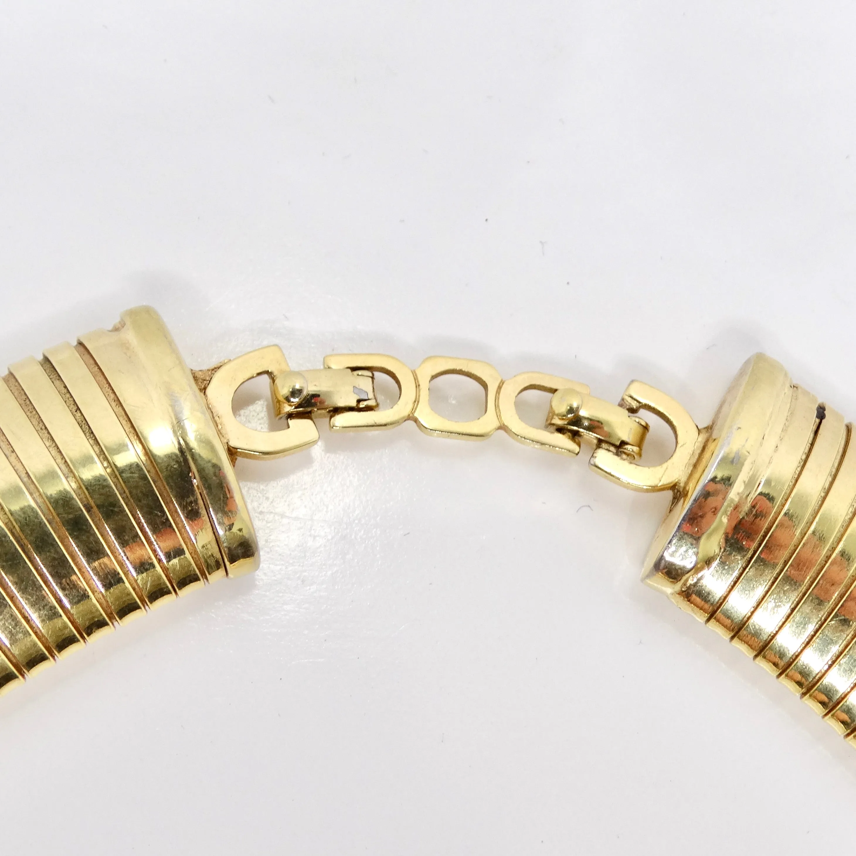 Christian Dior 1980s Gold Tone Omega Rhinestone Choker