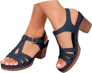 Chunky Heel Sandals for Women Ladies Wedge Block Sandal Dressy with Cross Ankle Strap Womens Low Heeled Casual Heels for Outdoor Open Toe Slingback Platform Heels