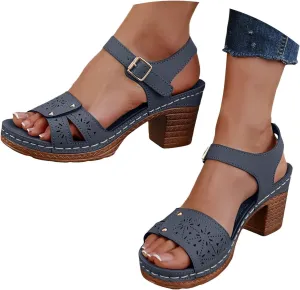 Chunky Heel Sandals for Women Ladies Wedge Block Sandal Dressy with Cross Ankle Strap Womens Low Heeled Casual Heels for Outdoor Open Toe Slingback Platform Heels
