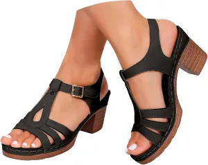 Chunky Heel Sandals for Women Ladies Wedge Block Sandal Dressy with Cross Ankle Strap Womens Low Heeled Casual Heels for Outdoor Open Toe Slingback Platform Heels