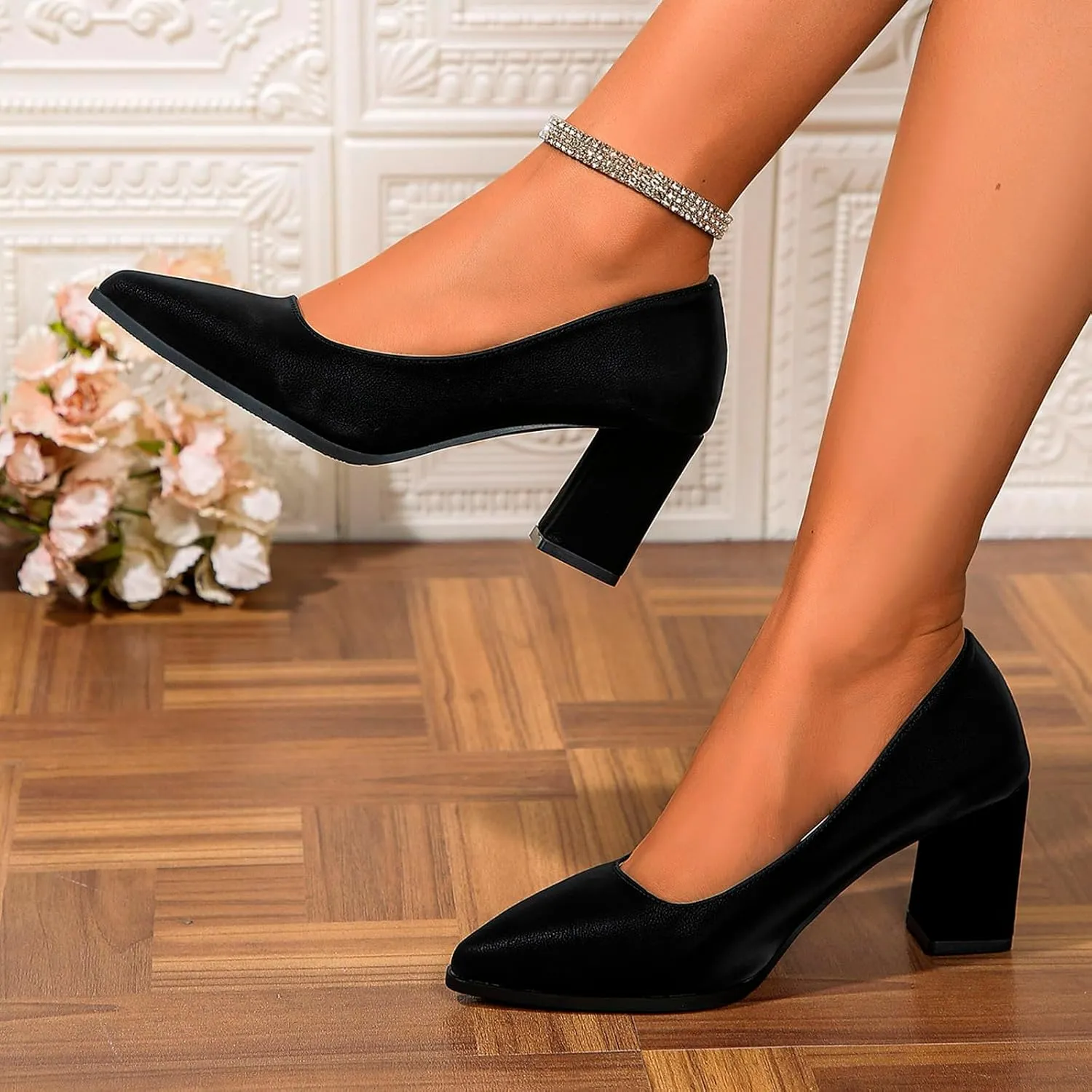 Chunky Heels for Women Open Toe Block Heeled Mid Heels Sandals with Ankle Strap Pumps Wedding Sandals Dress Shoes