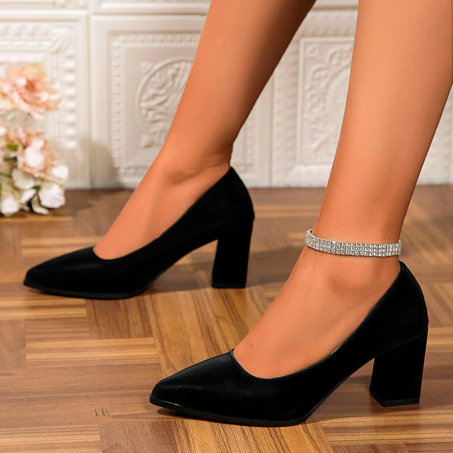 Chunky Heels for Women Open Toe Block Heeled Mid Heels Sandals with Ankle Strap Pumps Wedding Sandals Dress Shoes