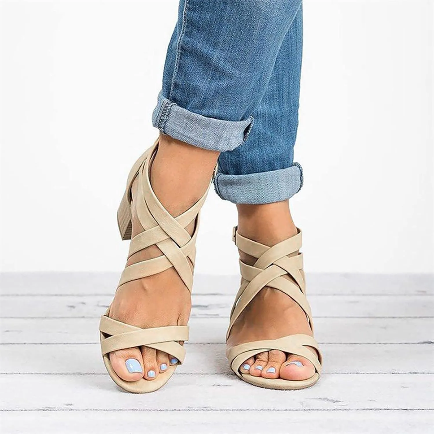 Chunky Heels for Women Sandal Heels for Women Buckle Chunk High Heel Sandals for Prom Party Daily Wear Open Toe Sandal