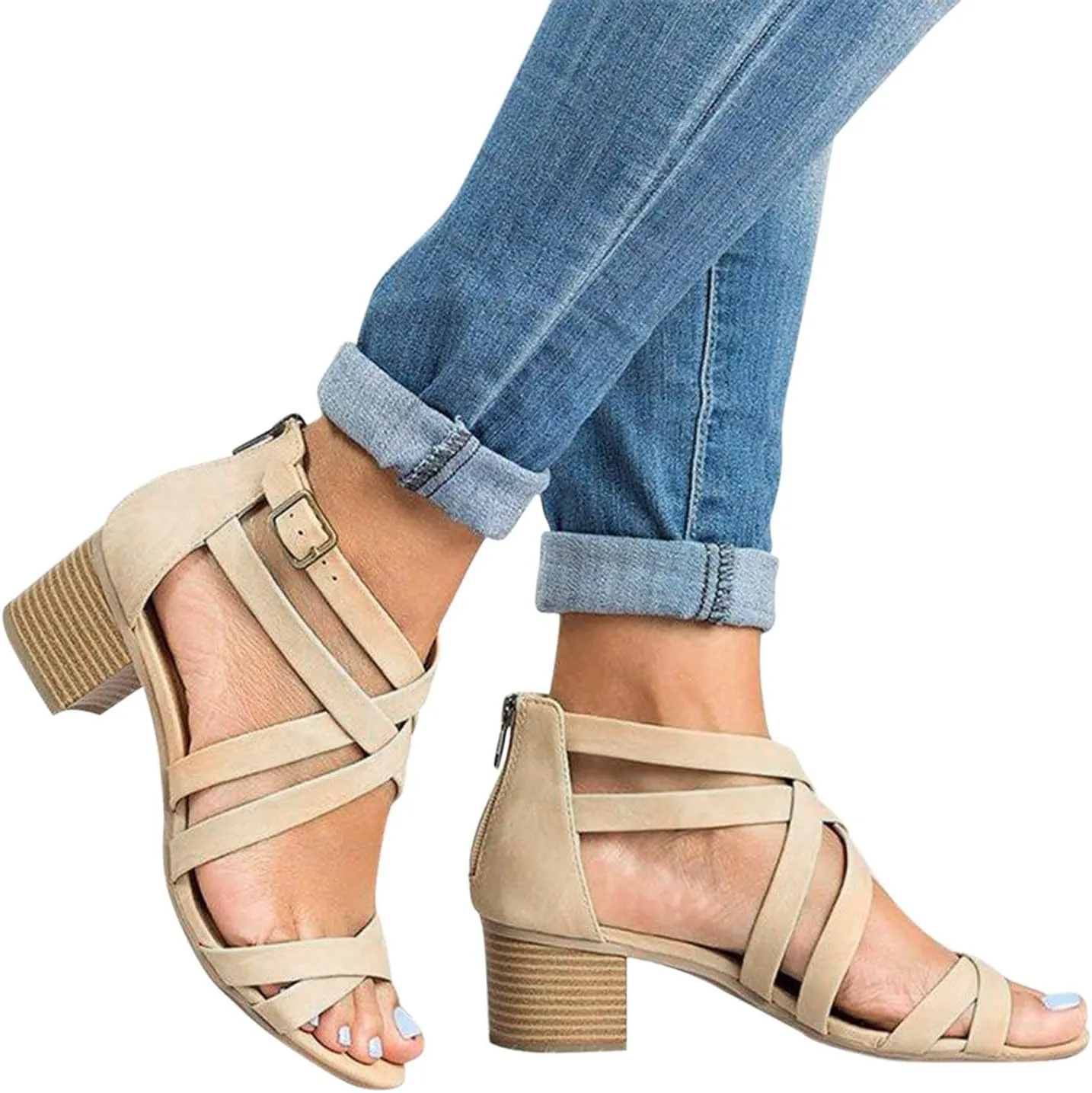 Chunky Heels for Women Sandal Heels for Women Buckle Chunk High Heel Sandals for Prom Party Daily Wear Open Toe Sandal