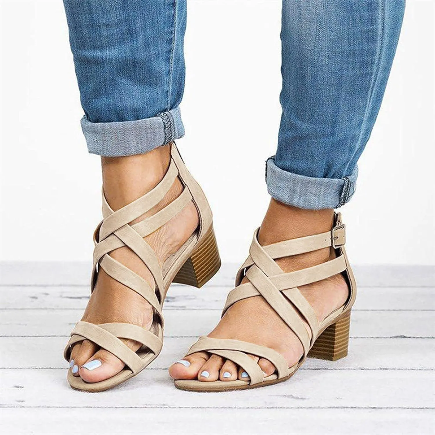 Chunky Heels for Women Sandal Heels for Women Buckle Chunk High Heel Sandals for Prom Party Daily Wear Open Toe Sandal