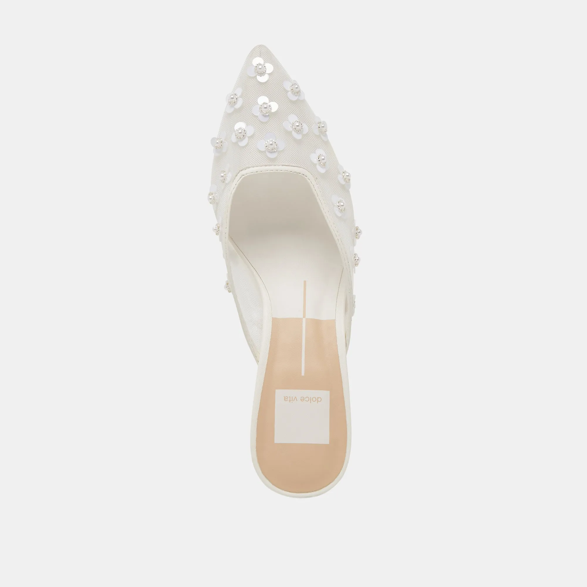 CLARA PEARL HEELS TRUE WHITE DAISY MESH