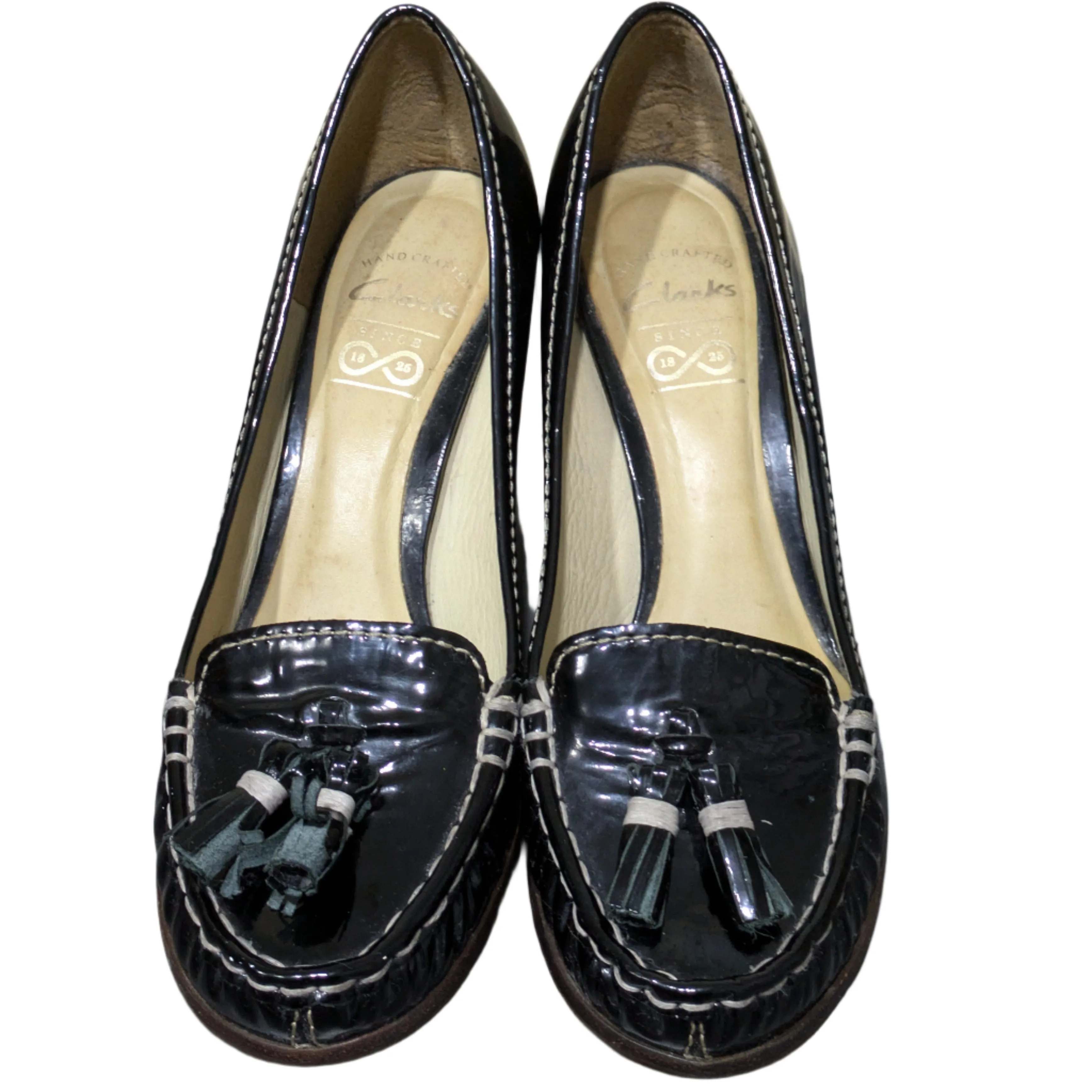 Clarks Iconic Handmade Black Leather Wedge Loafer Pumps Size UK 7 / EU 40 / US 9