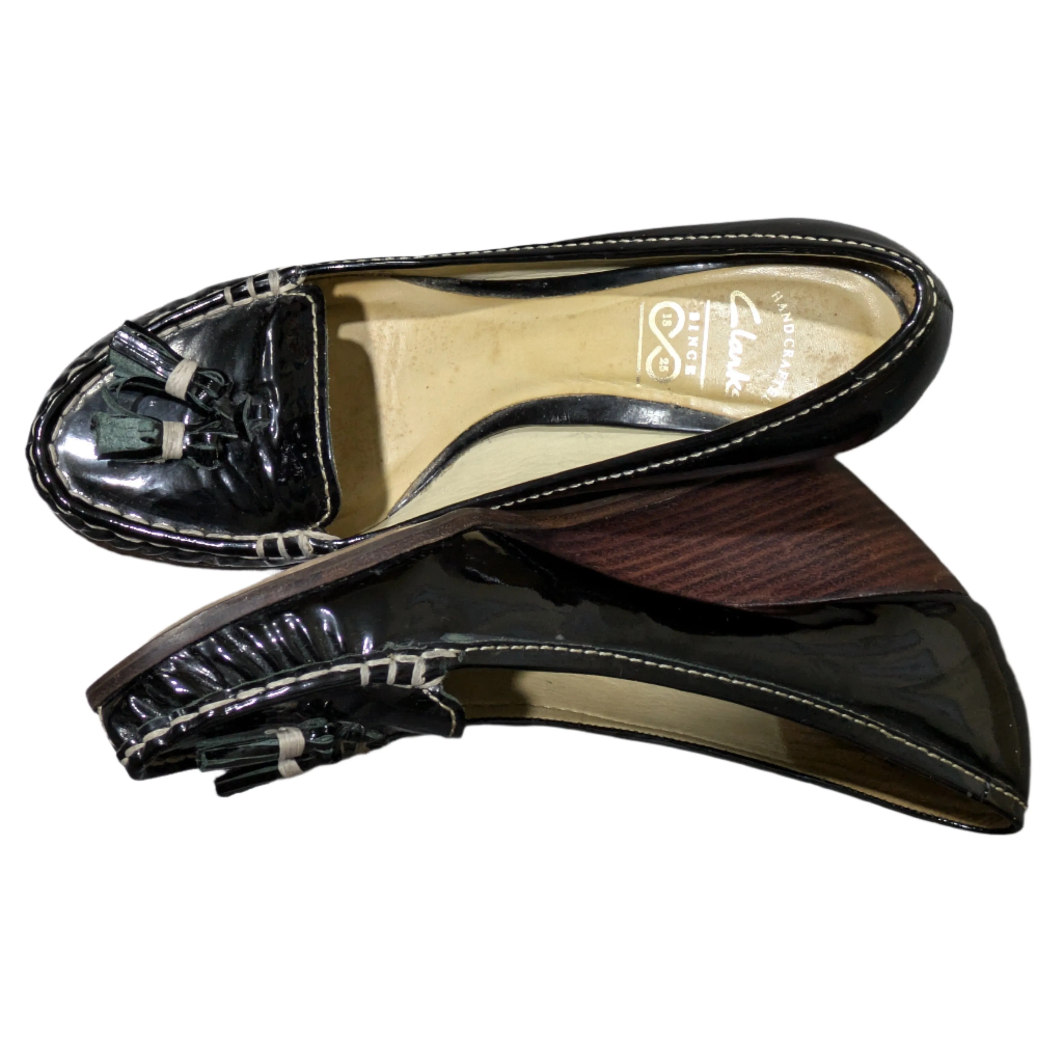 Clarks Iconic Handmade Black Leather Wedge Loafer Pumps Size UK 7 / EU 40 / US 9