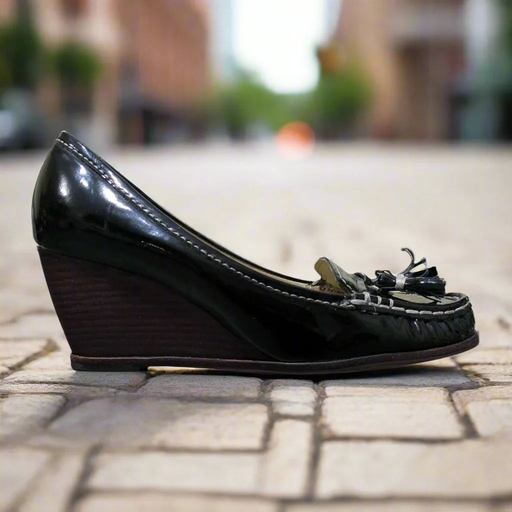 Clarks Iconic Handmade Black Leather Wedge Loafer Pumps Size UK 7 / EU 40 / US 9