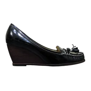 Clarks Iconic Handmade Black Leather Wedge Loafer Pumps Size UK 7 / EU 40 / US 9