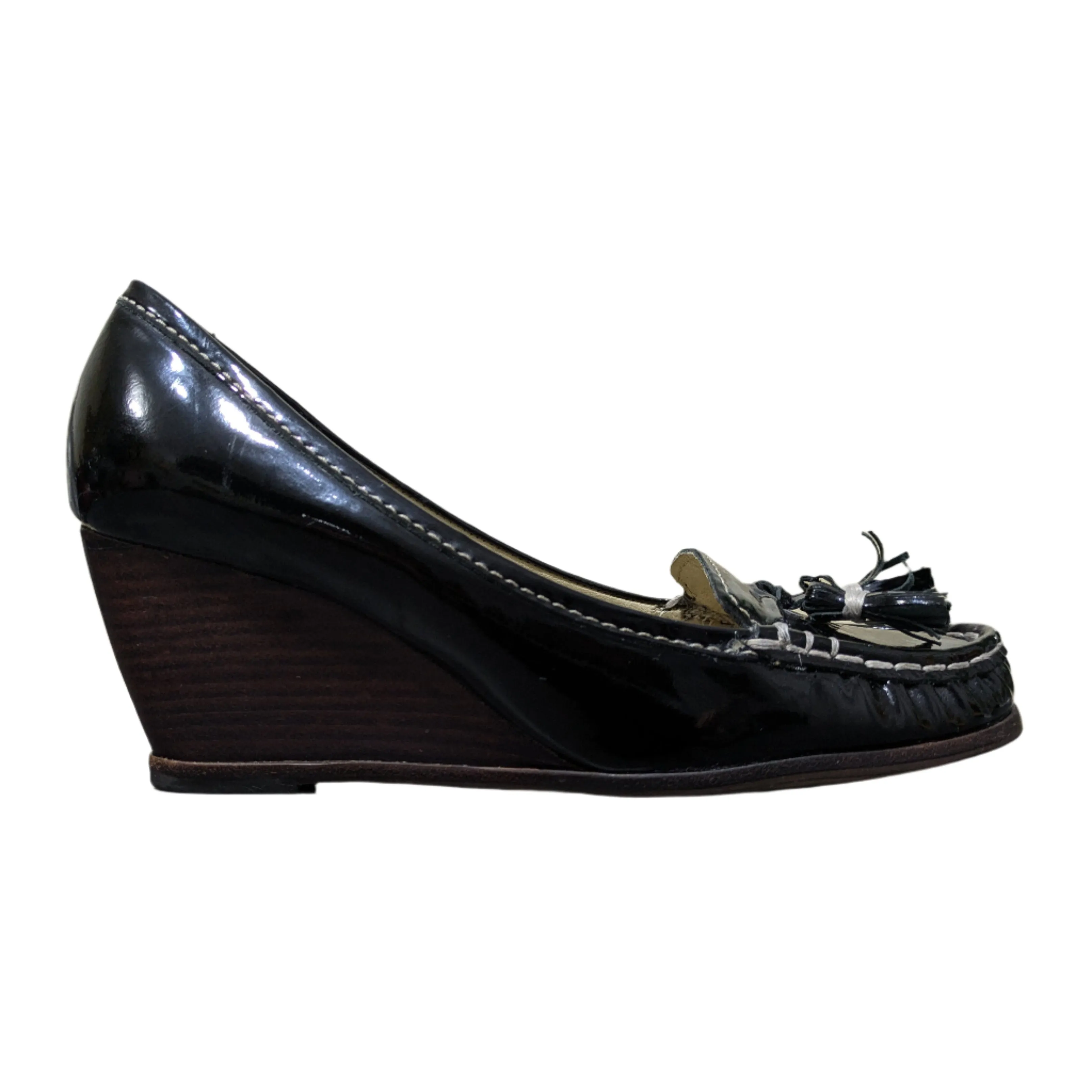 Clarks Iconic Handmade Black Leather Wedge Loafer Pumps Size UK 7 / EU 40 / US 9