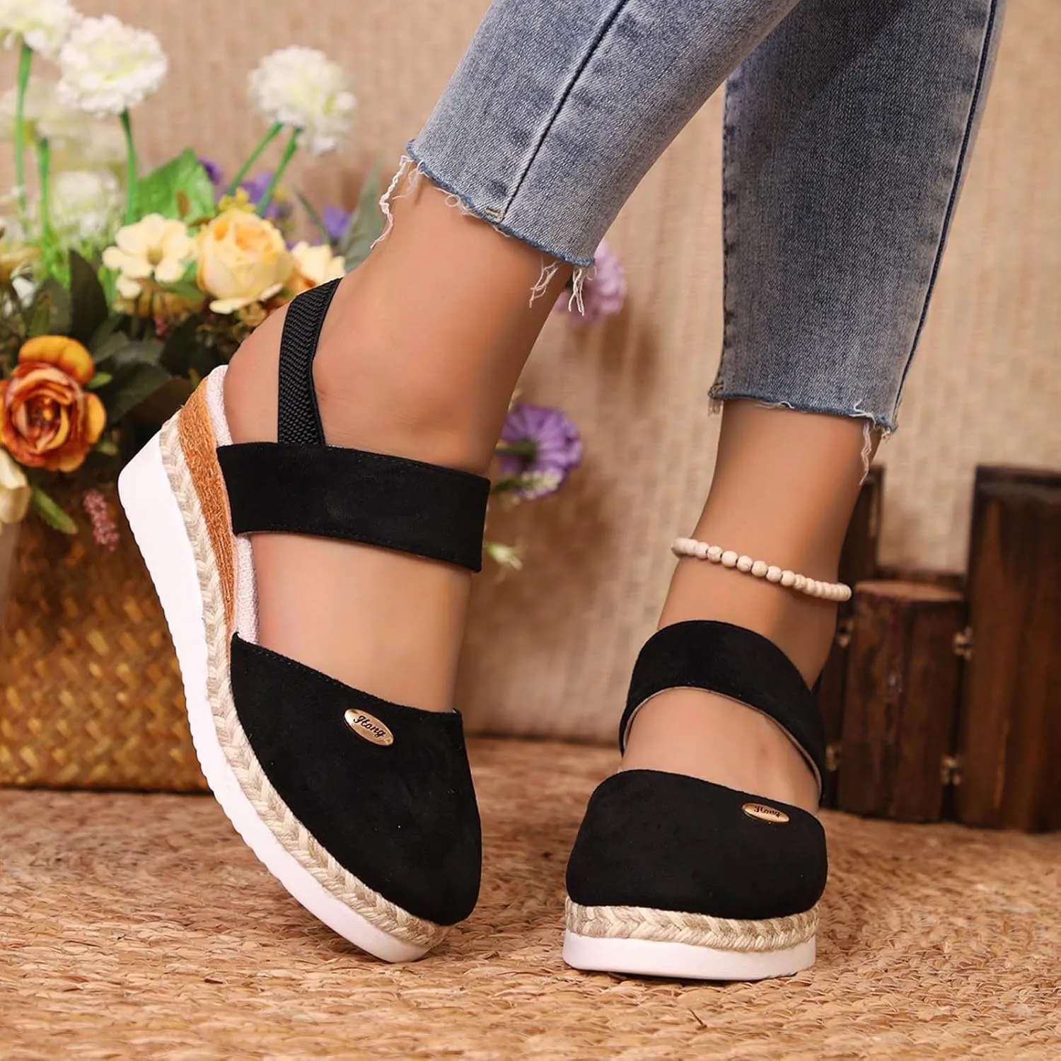 Closed Toe Platform Wedge Sandals for Women 2025 Summer,Women's Espadrilles Dressy Wedges Casual Heels Sandals,Comfortable Anti Slip Shoes with Adjustable Buckle Ankle Strap