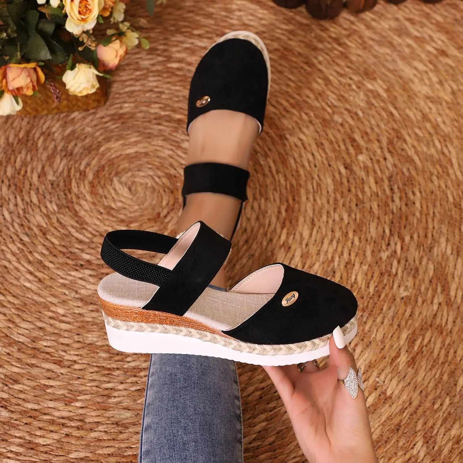 Closed Toe Platform Wedge Sandals for Women 2025 Summer,Women's Espadrilles Dressy Wedges Casual Heels Sandals,Comfortable Anti Slip Shoes with Adjustable Buckle Ankle Strap