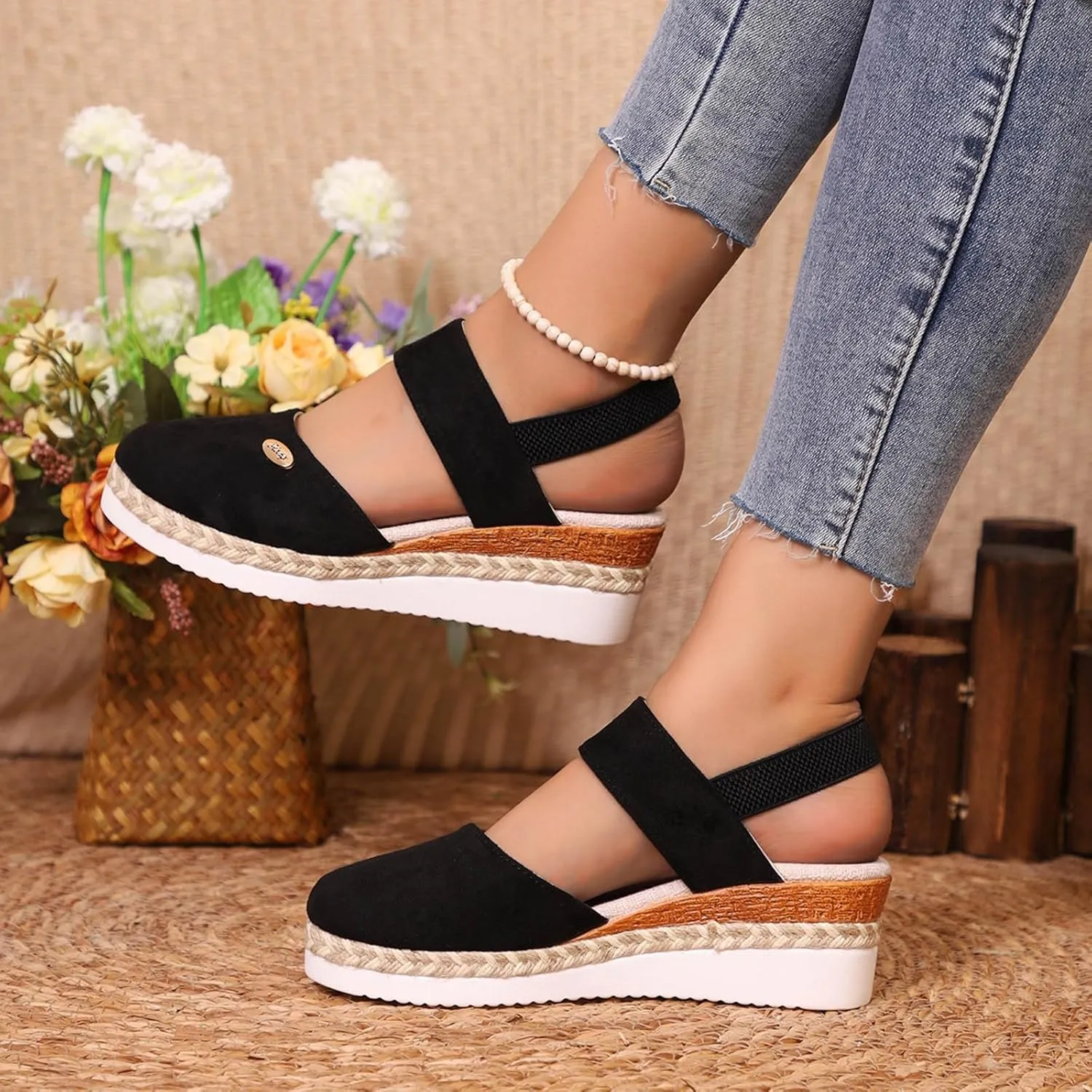 Closed Toe Platform Wedge Sandals for Women 2025 Summer,Women's Espadrilles Dressy Wedges Casual Heels Sandals,Comfortable Anti Slip Shoes with Adjustable Buckle Ankle Strap