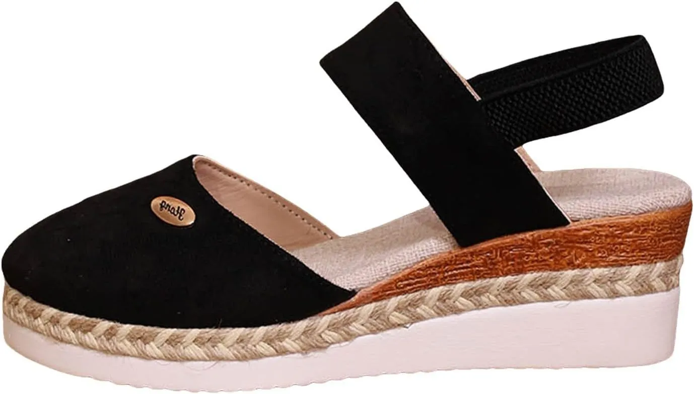 Closed Toe Platform Wedge Sandals for Women 2025 Summer,Women's Espadrilles Dressy Wedges Casual Heels Sandals,Comfortable Anti Slip Shoes with Adjustable Buckle Ankle Strap