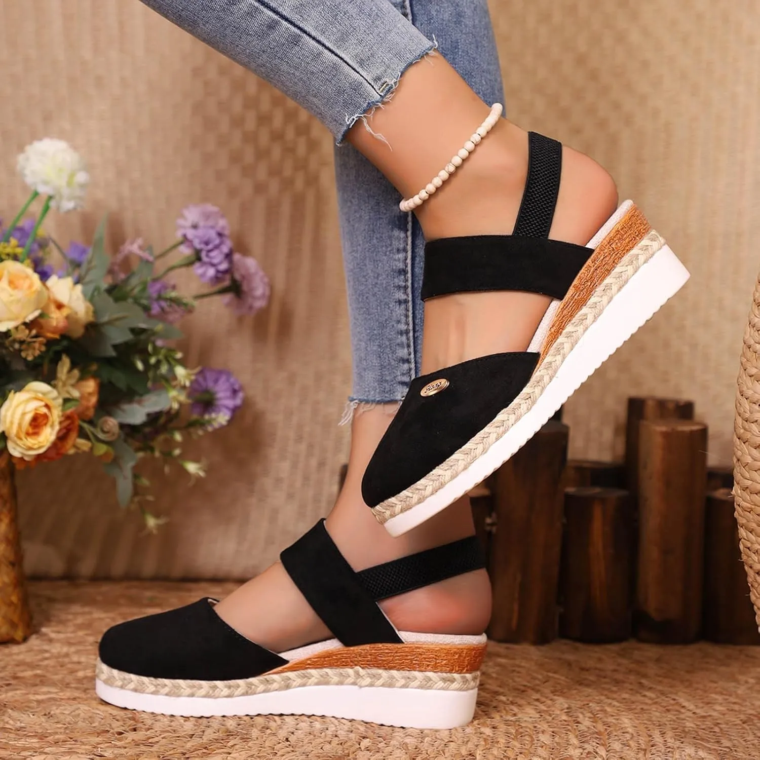 Closed Toe Platform Wedge Sandals for Women 2025 Summer,Women's Espadrilles Dressy Wedges Casual Heels Sandals,Comfortable Anti Slip Shoes with Adjustable Buckle Ankle Strap