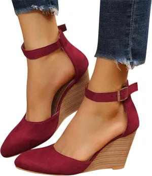Closed Toe Wedges Heels for Women Dressy Platform Wedge Sandals Ankle Strap Heeled Espadrilles Sandals Ladies Comfortable Cork Summer Dress Shoes for Beach Wedding