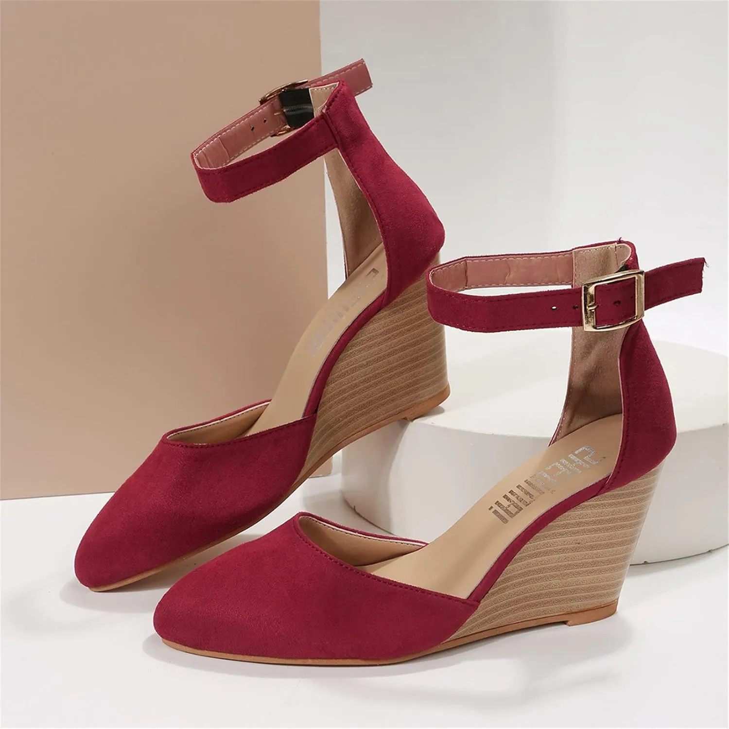 Closed Toe Wedges Heels for Women Dressy Platform Wedge Sandals Ankle Strap Heeled Espadrilles Sandals Ladies Comfortable Cork Summer Dress Shoes for Beach Wedding