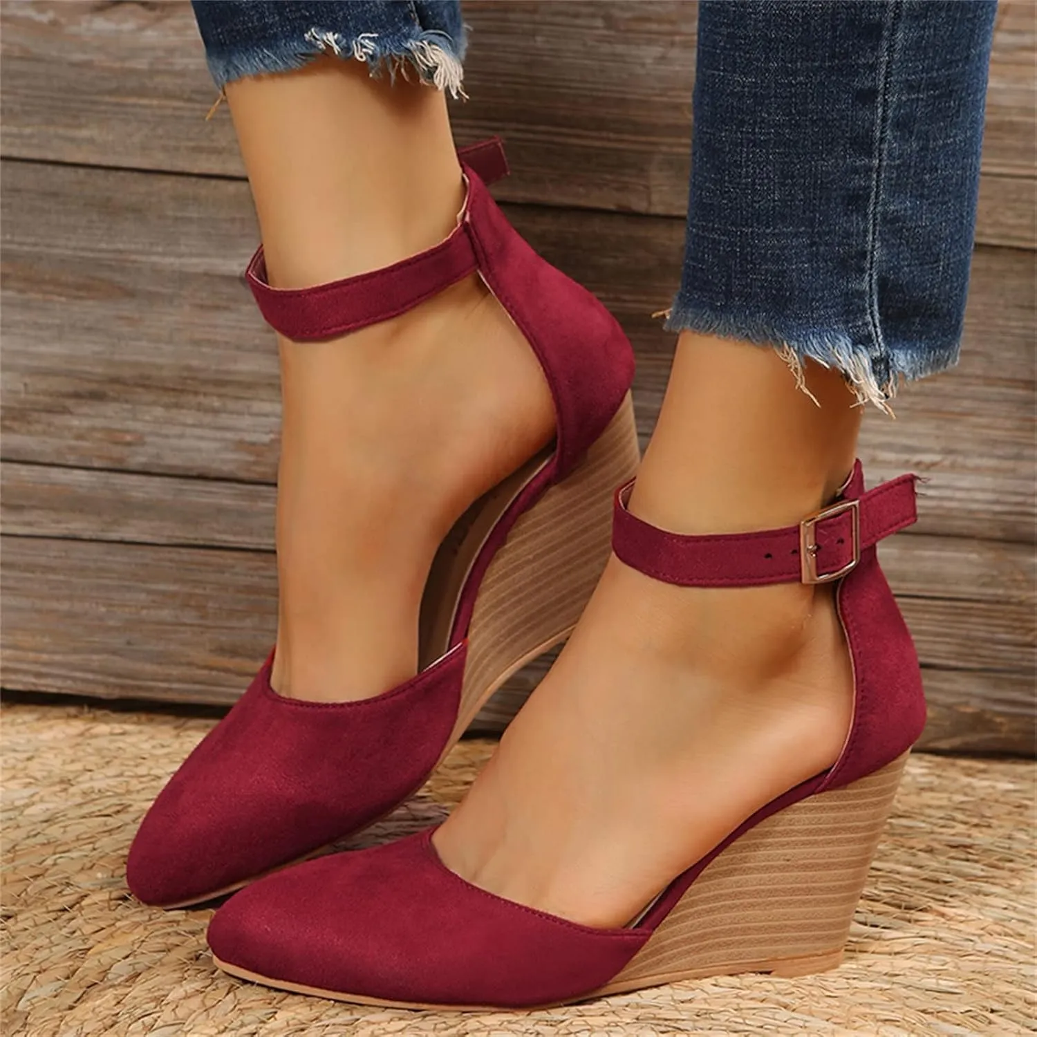 Closed Toe Wedges Heels for Women Dressy Platform Wedge Sandals Ankle Strap Heeled Espadrilles Sandals Ladies Comfortable Cork Summer Dress Shoes for Beach Wedding