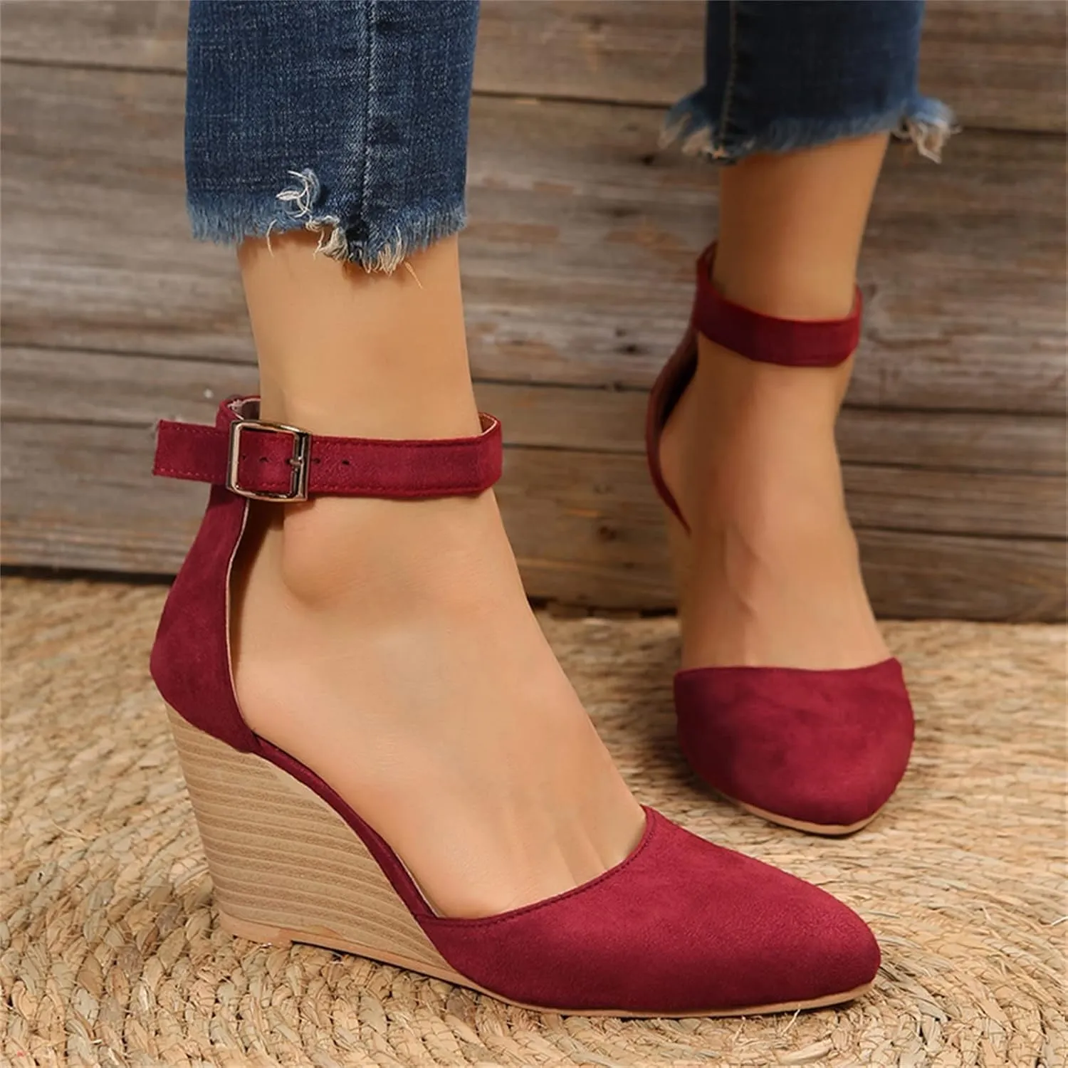 Closed Toe Wedges Heels for Women Dressy Platform Wedge Sandals Ankle Strap Heeled Espadrilles Sandals Ladies Comfortable Cork Summer Dress Shoes for Beach Wedding