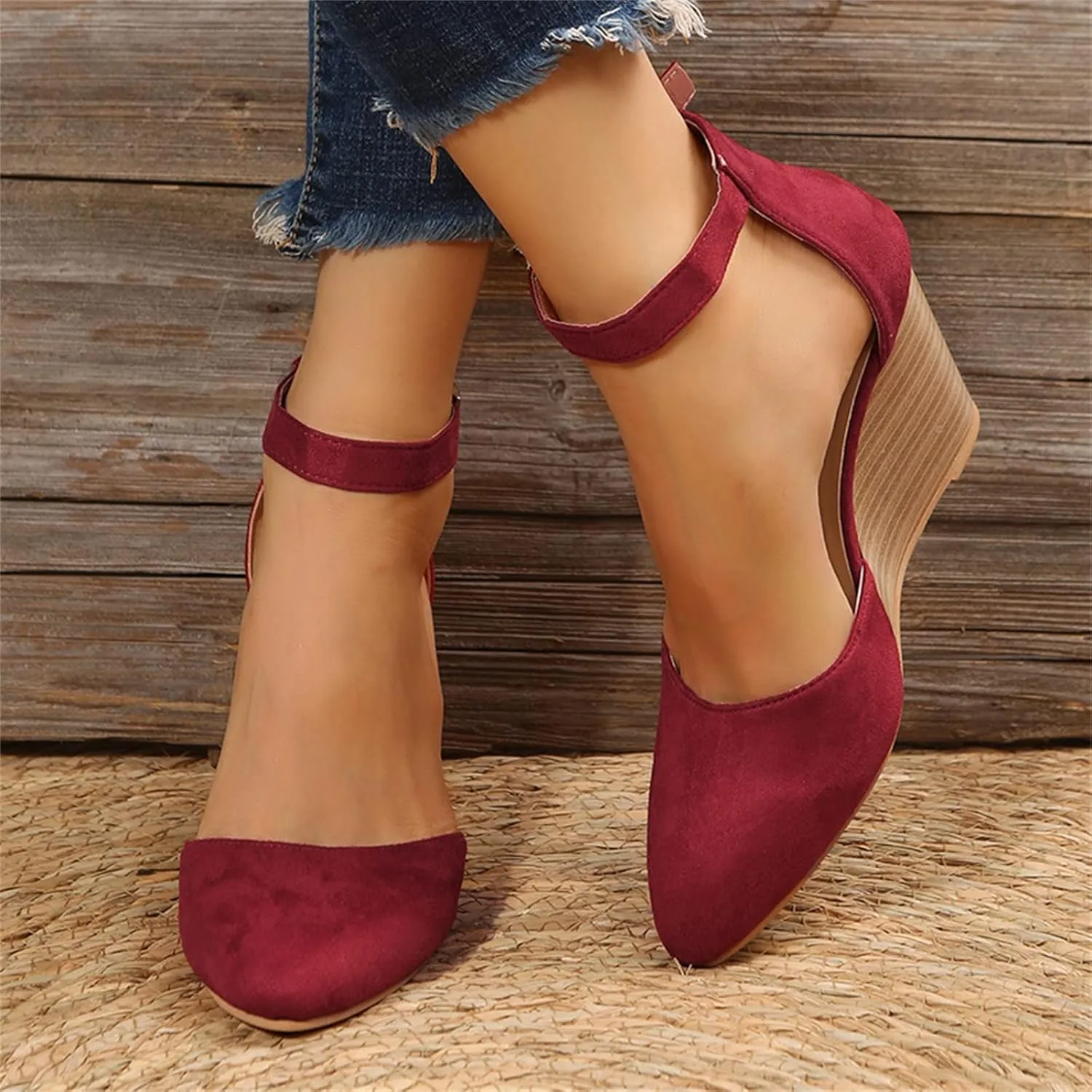 Closed Toe Wedges Heels for Women Dressy Platform Wedge Sandals Ankle Strap Heeled Espadrilles Sandals Ladies Comfortable Cork Summer Dress Shoes for Beach Wedding