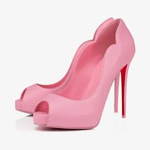 Comfortable Pink Leather Pumps 120mm Heel