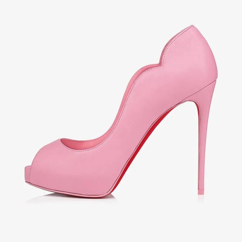 Comfortable Pink Leather Pumps 120mm Heel