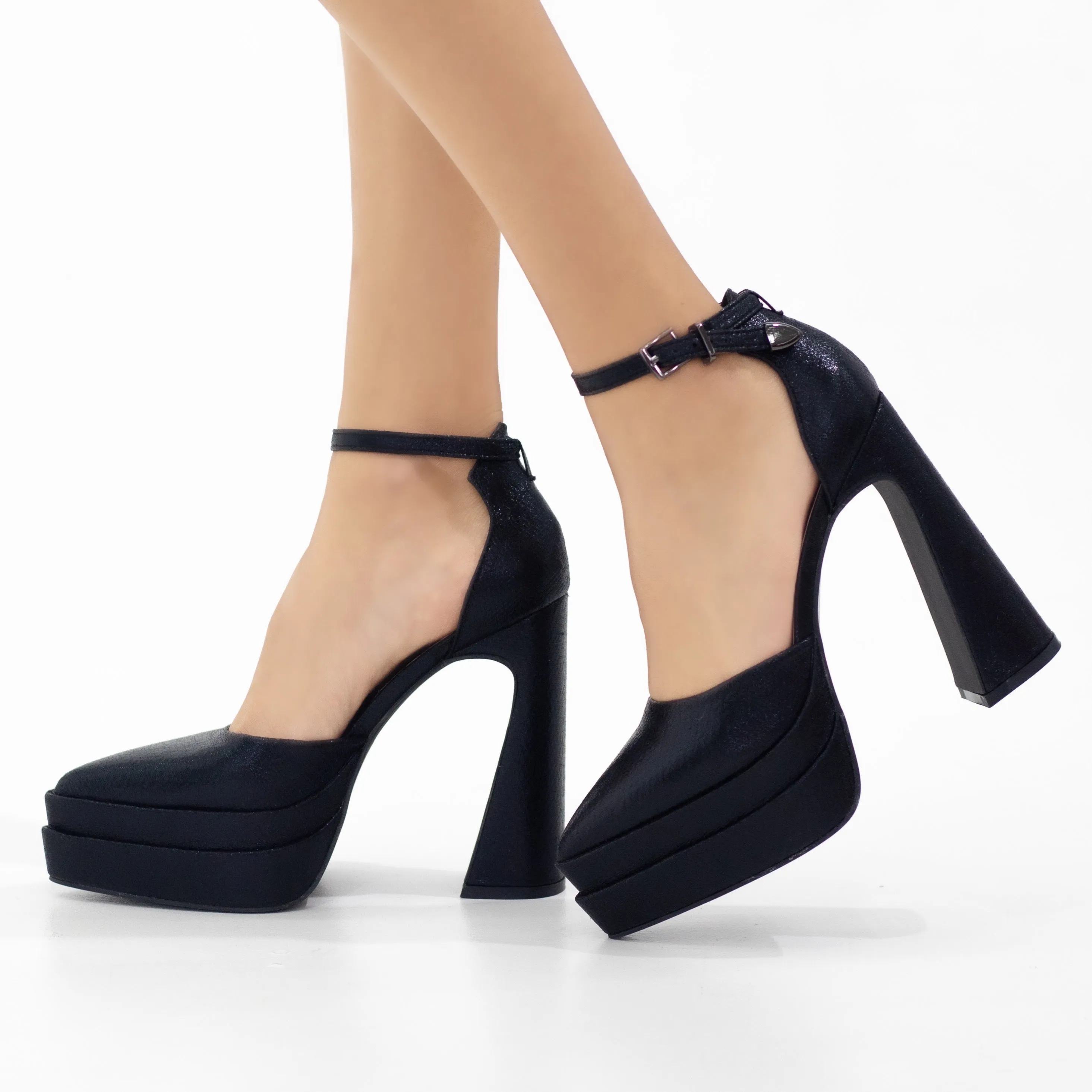 Coney 13.5cm platform heel Funky one band ankle strap pointy black