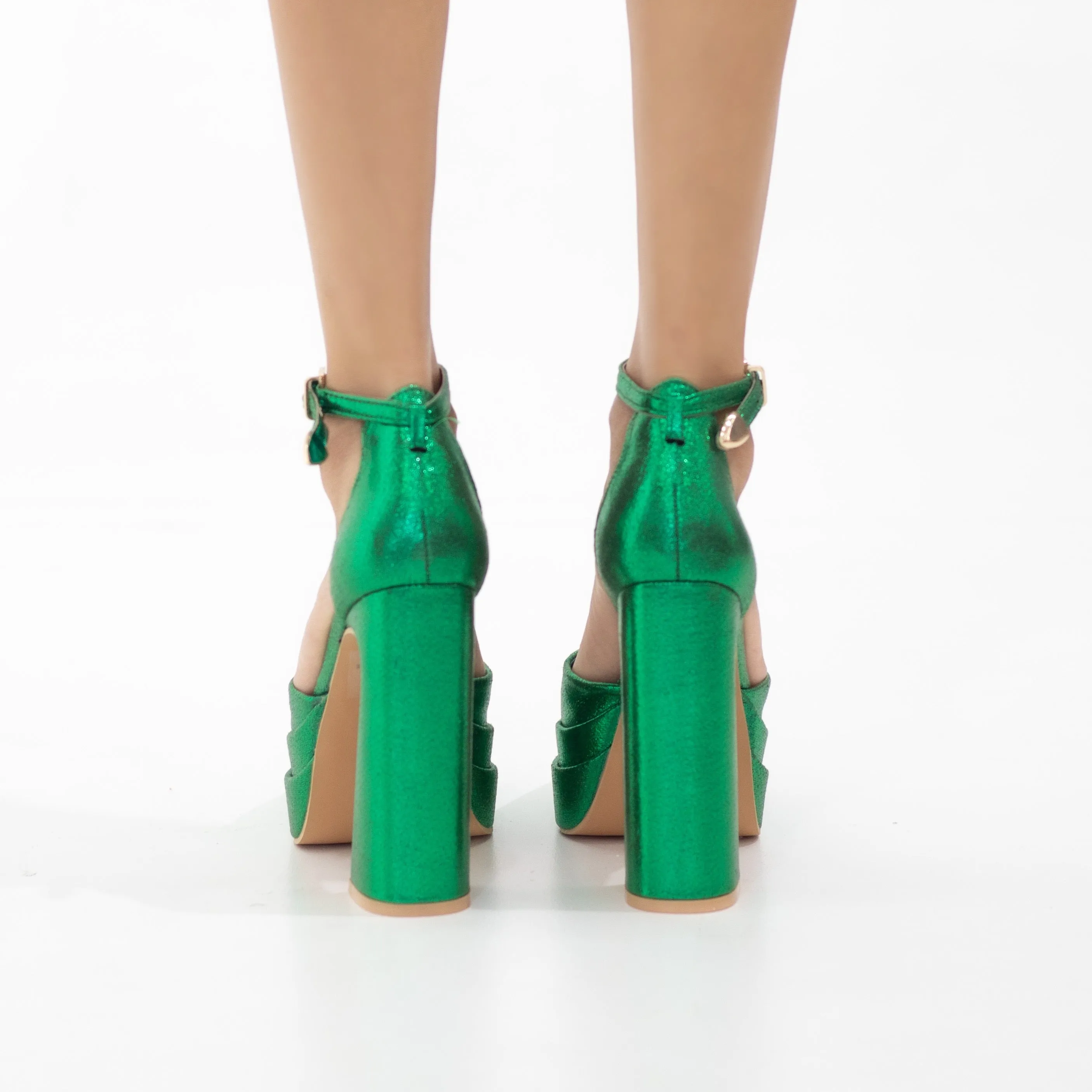 Coney 13.5cm platform heel Funky one band ankle strap pointy green