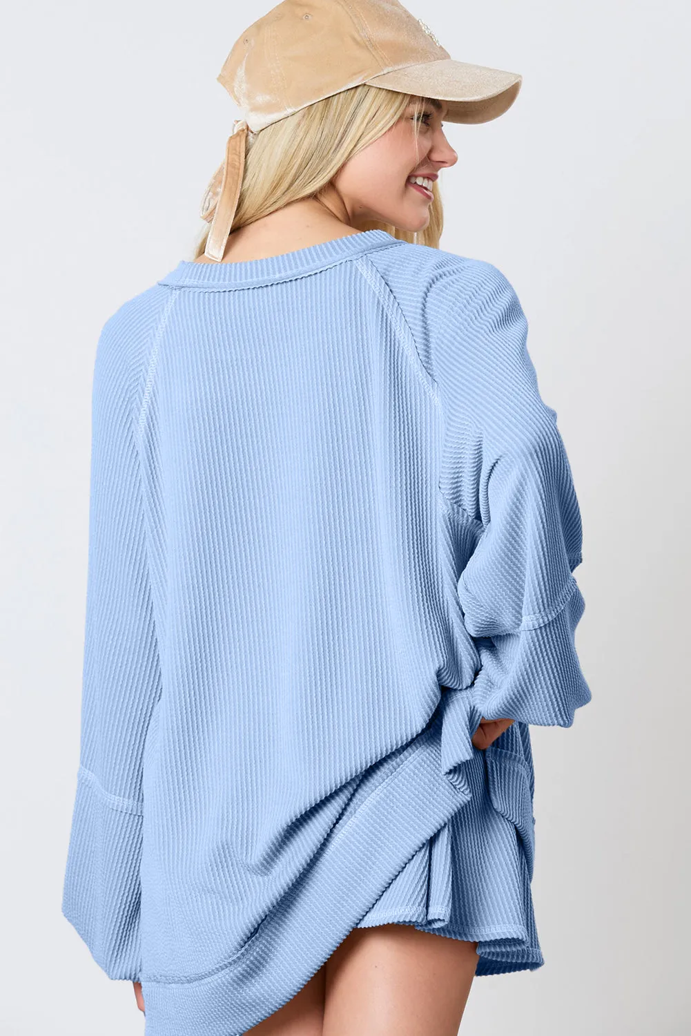Corded Lantern Sleeve Top High Waist Ruffled Mini Skirt Set